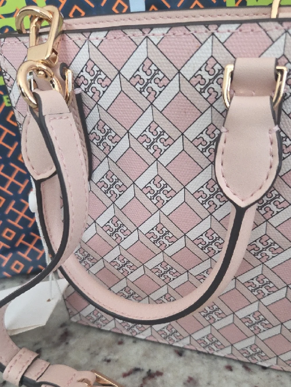 Tory Burch Pink Geometric Mini Satchel with Gold Hardware NWT - Picture 2 of 6